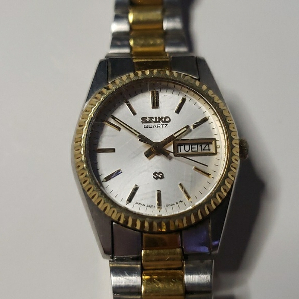 Seiko Quartz Vintage Water Resistant Two Tone Jubilee Band Fluted Bezel Watch - Picture 15 of 16